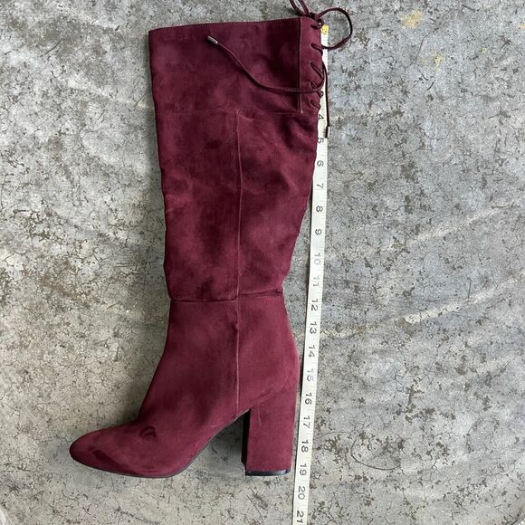 Kenneth Cole Reaction Burgundy Suede Tall Lace-Up Boots - Picture 12 of 14